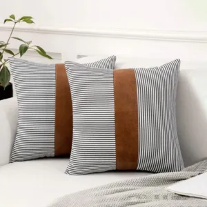 Pillow Covers, Leather & Cotton Cushion Covers (16 × 16 Inch 1 Pair 2 Pc)